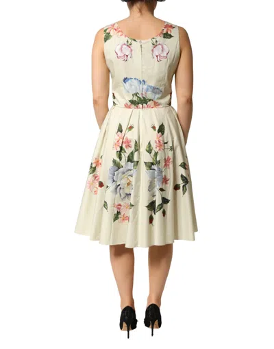 Dolce & Gabbana Beige Floral Sleeveless A-line Women's Dress In Multi