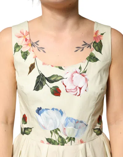 Dolce & Gabbana Beige Floral Sleeveless A-line Women's Dress In Multi