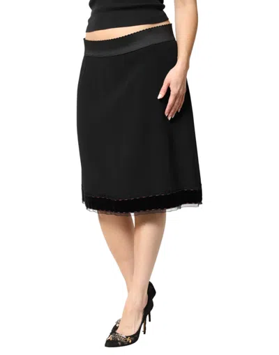 Dolce & Gabbana Black Mid Waist A-line Knee Length Women's Skirt In Multi