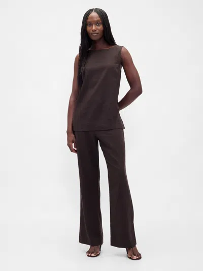 Gap Low Rise Linen-blend Flare Pants In Brown