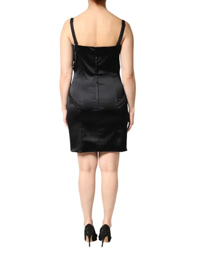 Dolce & Gabbana Black Satin Acetate Lace Eyelets Mini Women's Dress In Black