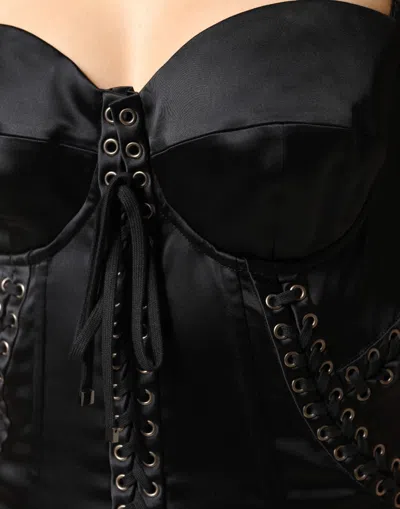 Dolce & Gabbana Black Satin Acetate Lace Eyelets Mini Women's Dress In Black