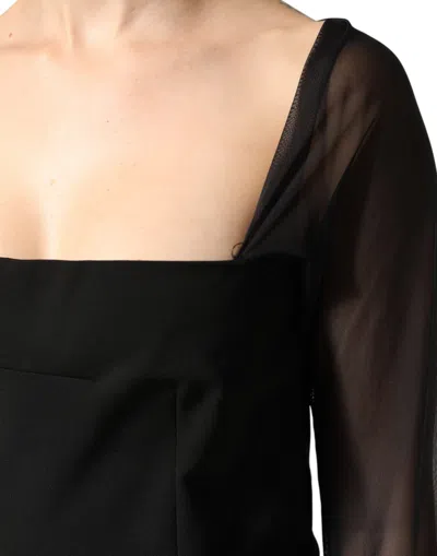 Dolce & Gabbana Black Sheer Yoke Rosette Sheath Midi Dress In Black