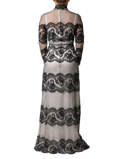 Dolce & Gabbana Black White Lace Silk Blend Maxisheath Dress In Multi