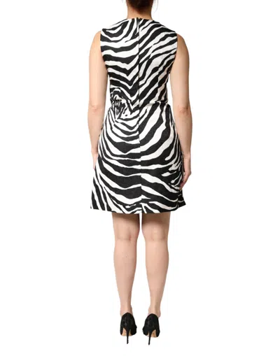 Dolce & Gabbana Black White Zebra Sleeveless A-line Women's Dress In Animal Print