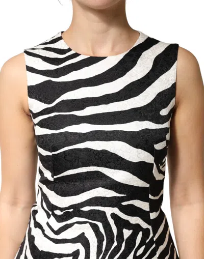 Dolce & Gabbana Black White Zebra Sleeveless A-line Women's Dress In Animal Print