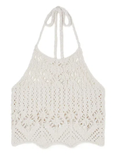 Alanui Lagoon Romance Cotton-blend Crochet Crop Top In Neutral