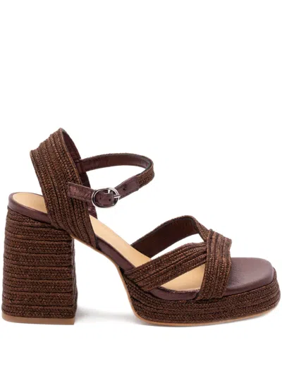 Castaã±er Platform Block Heel Sandals In Brown
