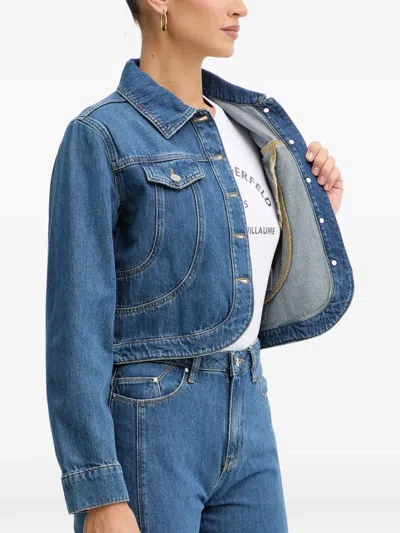 Karl Lagerfeld Button Cropped Jacket In Blue