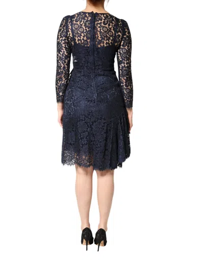 Dolce & Gabbana Blue Lace Ruffle A-line Knee Length Dress In Blue