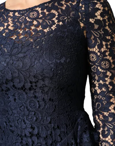 Dolce & Gabbana Blue Lace Ruffle A-line Knee Length Dress In Blue