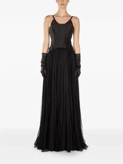 Araftu Lace-detail Corset Maxi Dress In Black