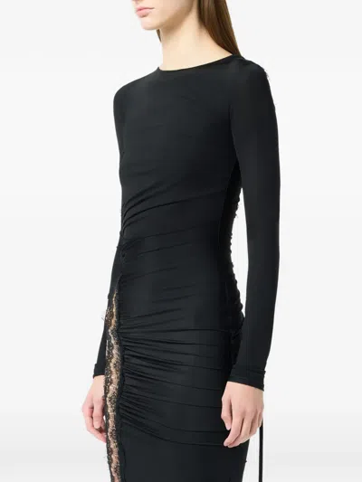 Blumarine Lace-insert Midi Dress In Black