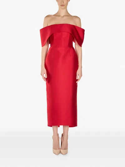 Araftu Off-shoulder Midi Dress In Red