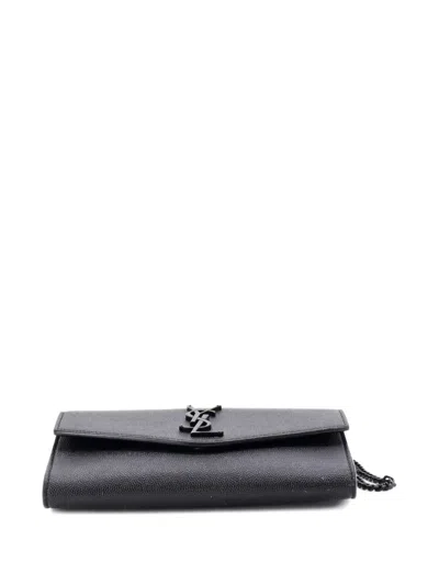 Pre-owned Saint Laurent Uptown Chain Wallet Leather Crossbody Bag In Black