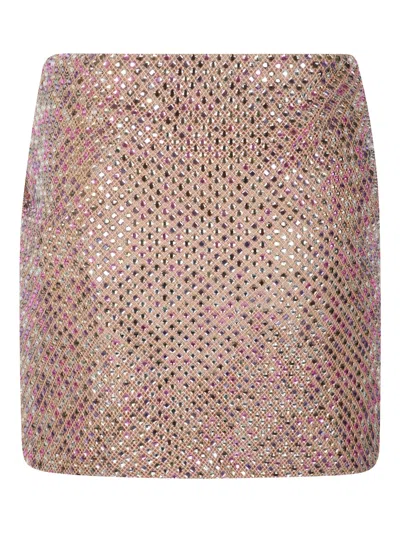Self-portrait Rhinestone Fishnet Mini Skirt In Multi In Pink | ModeSens