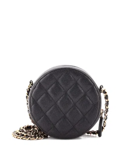 Pre-owned Chanel Round Clutch With Chain Quilted Caviar Mini Crossbody Bag In Black