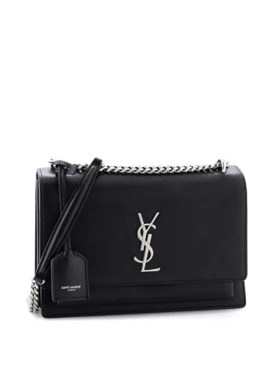 Pre-owned Saint Laurent Sunset Leather Medium Crossbody Bag In Black