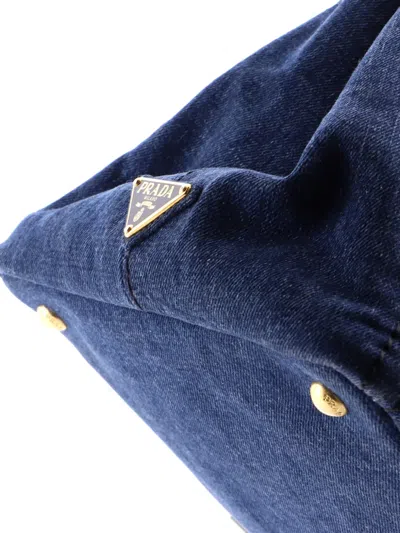 Pre-owned Prada Canapa Convertible Denim Medium Tote Bag In Blue