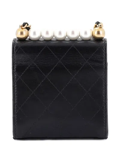 Pre-owned Chanel Chic Pearls Flap Clutch With Chain Quilted Goatskin Mini Crossbody Bag In Black