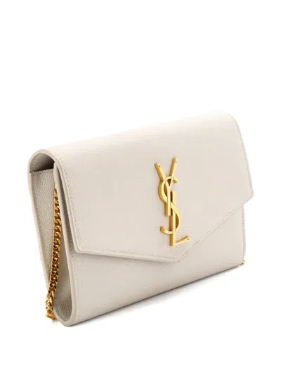 Pre-owned Saint Laurent Uptown Chain Wallet Leather Crossbody Bag In Neutral