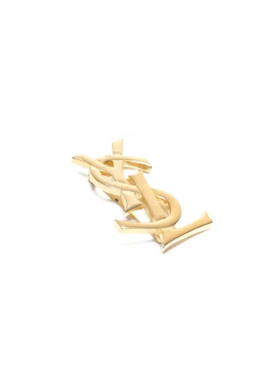 Pre-owned Saint Laurent 1990s Logo Brooch In Gold
