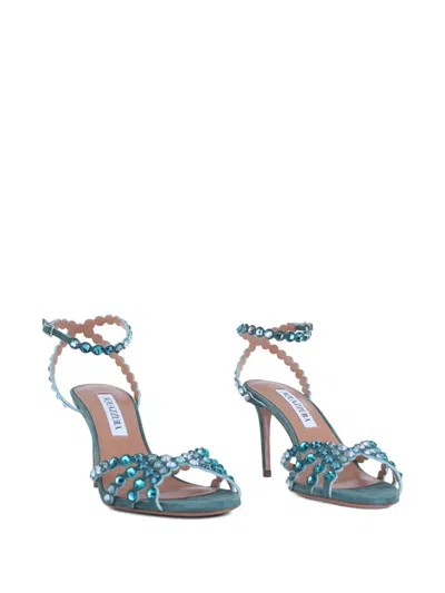 Aquazzura Tequila 105 Crystal-embellished Leather Sandals In Blue