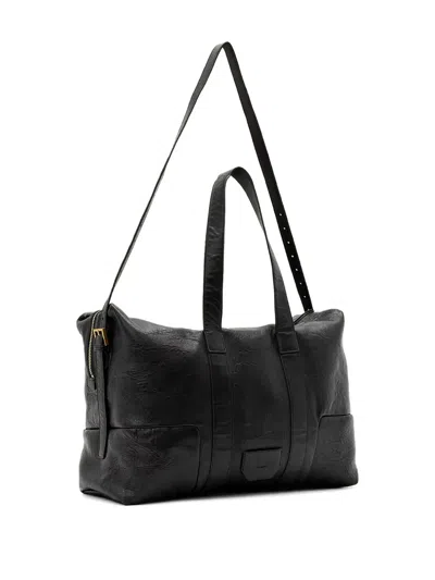 Allsaints Ares Large Grained Leather Holdall Tote In Black