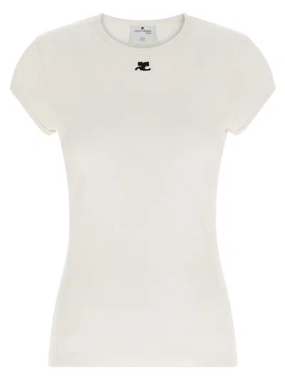 Courrèges Baby Logo Short Sleeve Crew Neck T-shirt In White