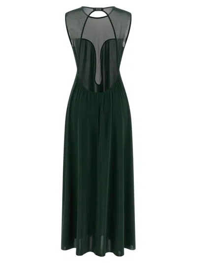 Eres Sleeveless Round Neckline Dress Mesh Panel In Green