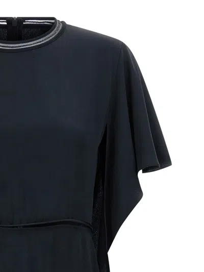 Fabiana Filippi Dress Ruffle Detail Asymmetrical Hem Round Neckline In Blue