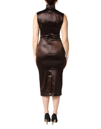 Pre-owned Dolce & Gabbana Brown Satin Sheath Midi Sleeveless Women's Dress ()
