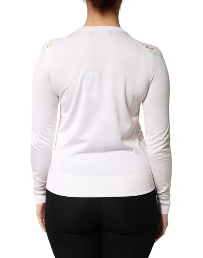 Dolce & Gabbana Cream Lace Knit Rose Button Cardigan Sweater In White