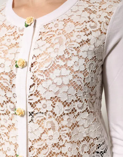 Dolce & Gabbana Cream Lace Knit Rose Button Cardigan Sweater In White