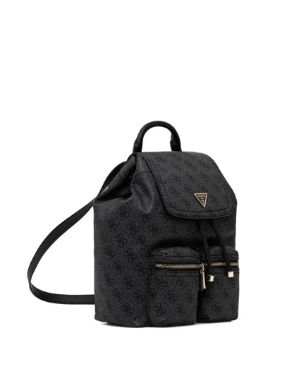 Guess Usa Manhattan Monogram-pattern Backpack In Black