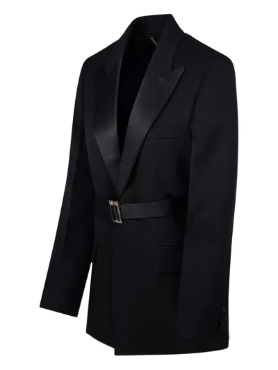 Victoria Beckham Womens Black Single-breasted Belted Tailored Wool-blend Jacket