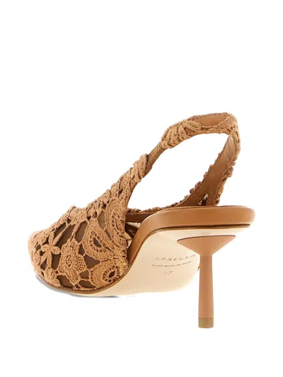 Le Silla Chantilly Slingback Pumps Lace Floral Kitten In Brown