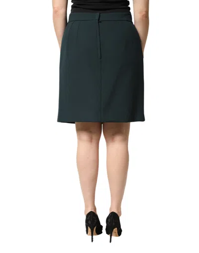 Dolce & Gabbana Dark Green Mid Waist Pencil Cut Mini Women's Skirt In Multi