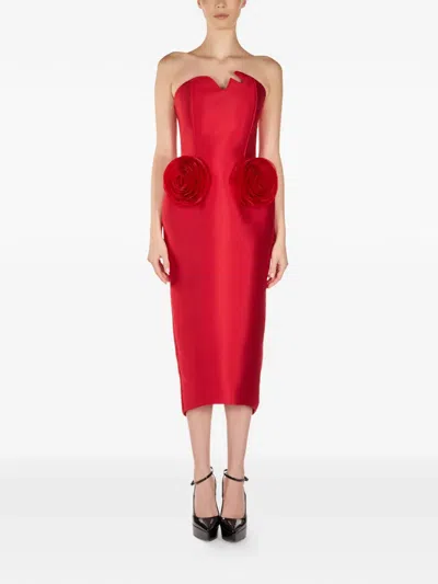 Araftu Rose-detail Strapless Midi Dress In Red