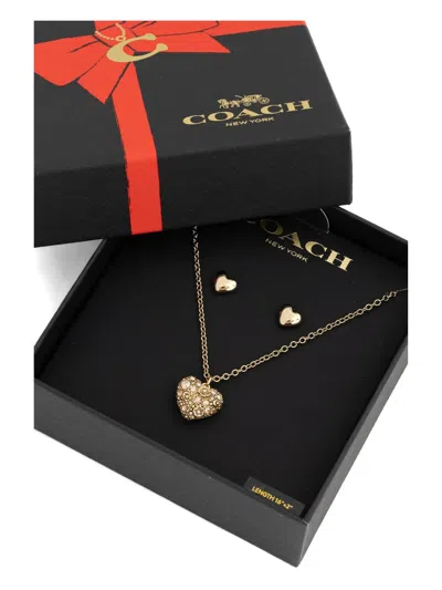 Coach Heart Necklace And Earrings Set In Gold