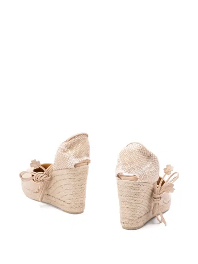 Castaã±er Flower Tie Wedge Espadrilles In Neutral