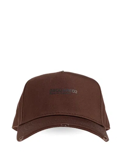 Dsquared2 Logo-printed Distressed Baseball Cap In Brown