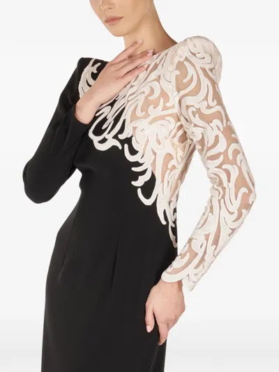 Araftu Long-sleeve Lace-detail Maxi Dress In Black