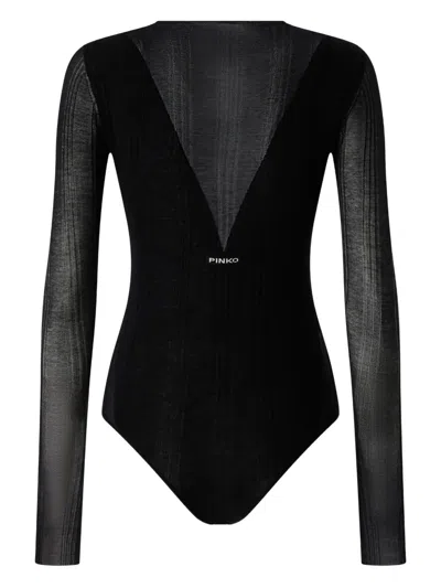 Pinko V-neck Long-sleeve Bodysuit In Black