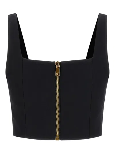 Balmain Cropped Sleeveless Top Gold Button Detail In Black