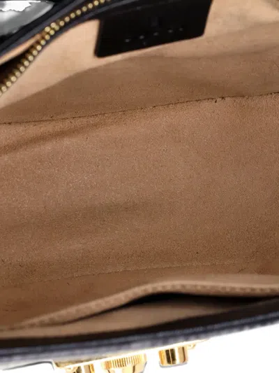 Pre-owned Gucci Padlock Saddle Shoulder Bag Gg Coated Canvas And Leather Small Crossbody Bag In Black