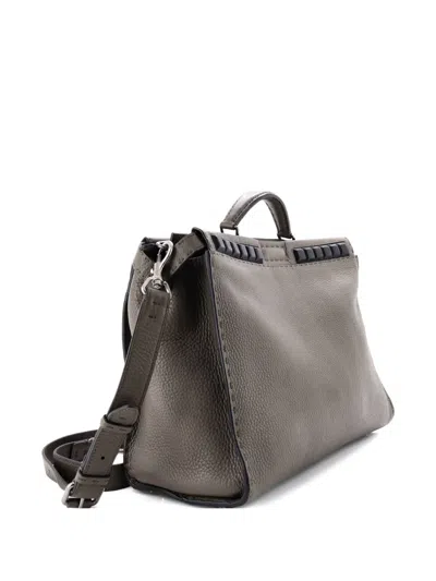 Pre-owned Fendi Selleria Peekaboo Bag Leather With Studded Detail Xl Satchel In Green