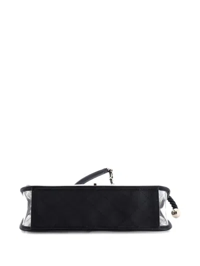 Pre-owned Chanel Sand By The Sea Pearl Flap Bag Pvc With Lambskin Medium Shoulder Bag In Black