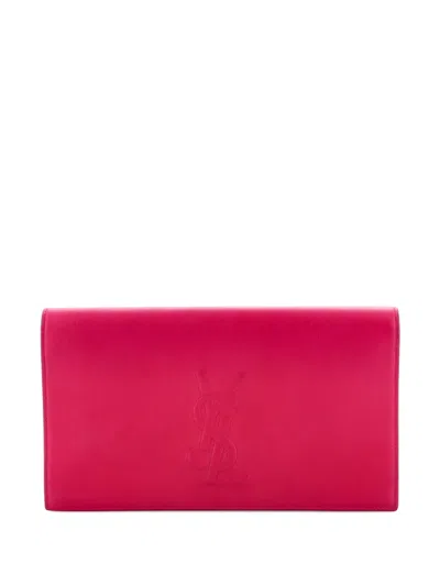 Pre-owned Saint Laurent Belle De Jour Leather Large Clutch Bag In Pink