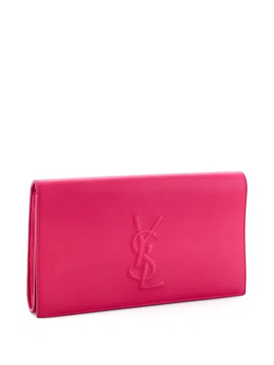 Pre-owned Saint Laurent Belle De Jour Leather Large Clutch Bag In Pink